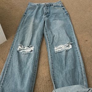 Urban planet wide leg ripped blue jeans
